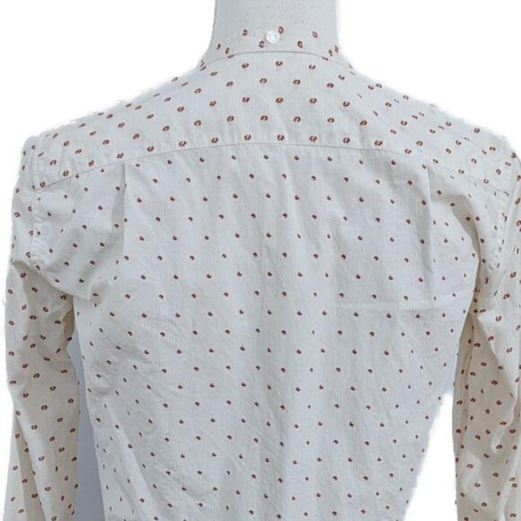 Helmut Lang Embroidered White & Red Button Down Shirt with Mandarin Collar - Picture 4 of 7